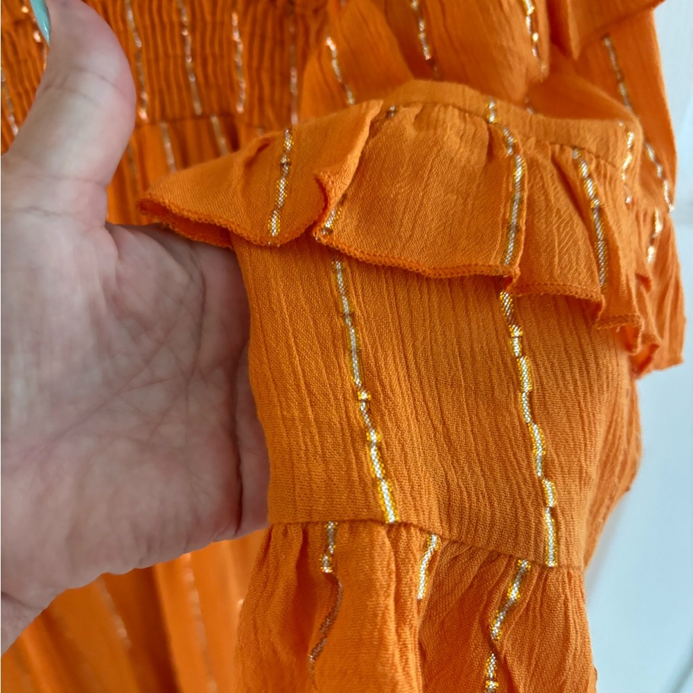 Orange Ruffled Maxi Dress Size Large - Picture 2 of 5